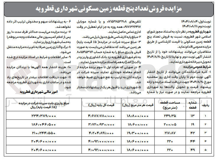 تصویر کوچک آگهی فروش تعداد پنج قطعه زمین مسکونی 