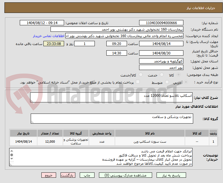 تصویر کوچک آگهی اسکالپ تالاسو تعداد 12000 عدد