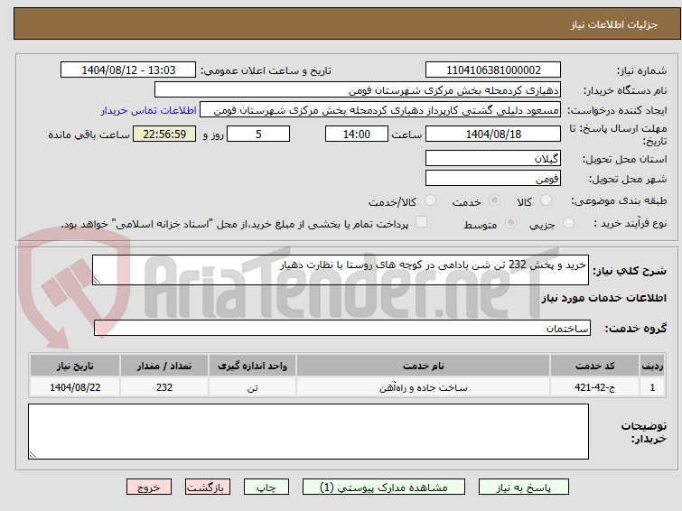 تصویر کوچک آگهی خرید و پخش 232 تن شن بادامی در کوچه های روستا با نظارت دهیار
