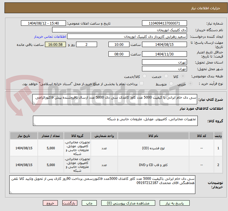 تصویر کوچک آگهی سی دی خام ایرانی با کیفیت 5000 عدد کاور کاغذی سی دی 5000 عدد ارسال بافروشنده پیش فاکتورالزامی