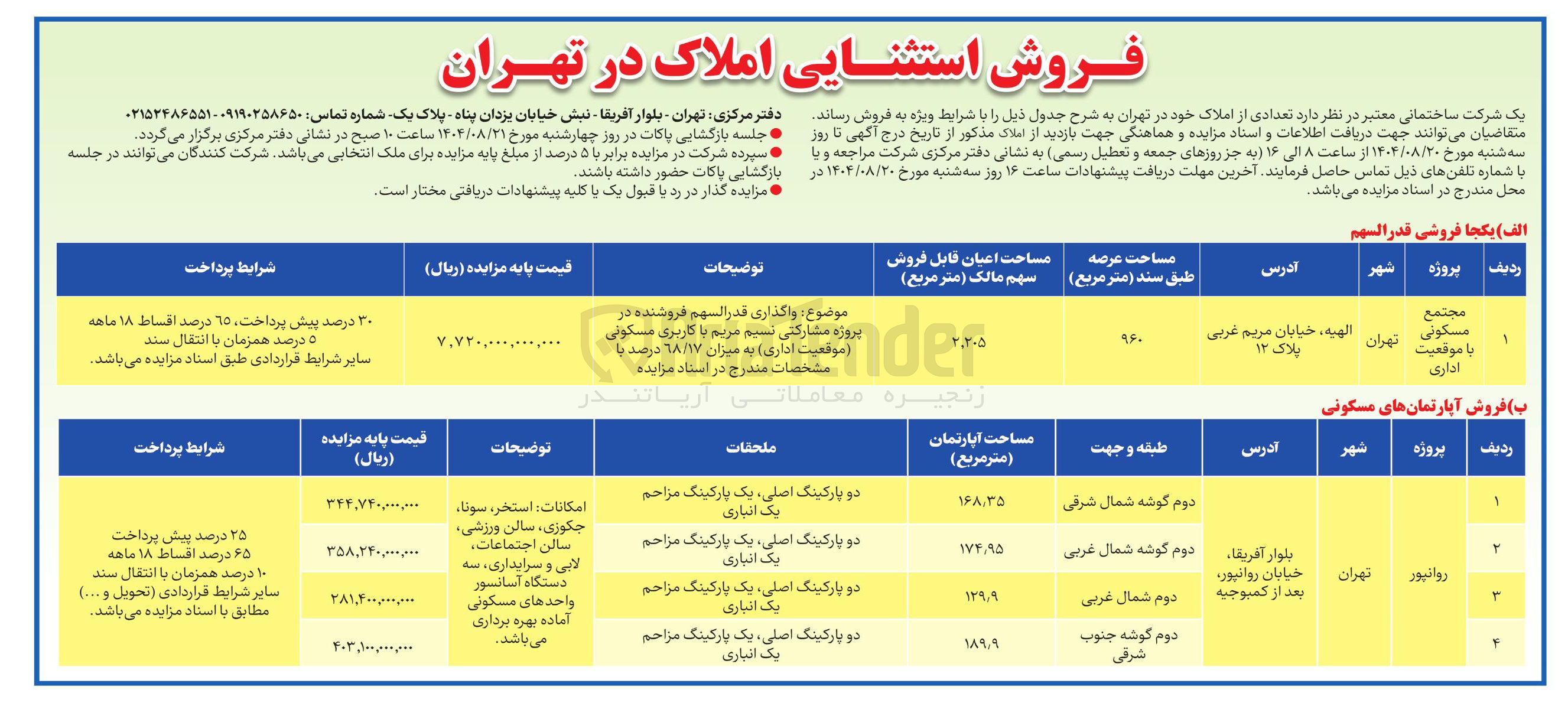 تصویر کوچک آگهی  فروشنده در 
پروژه مشارکتی با کاربری مسکونی موقعیت اداری