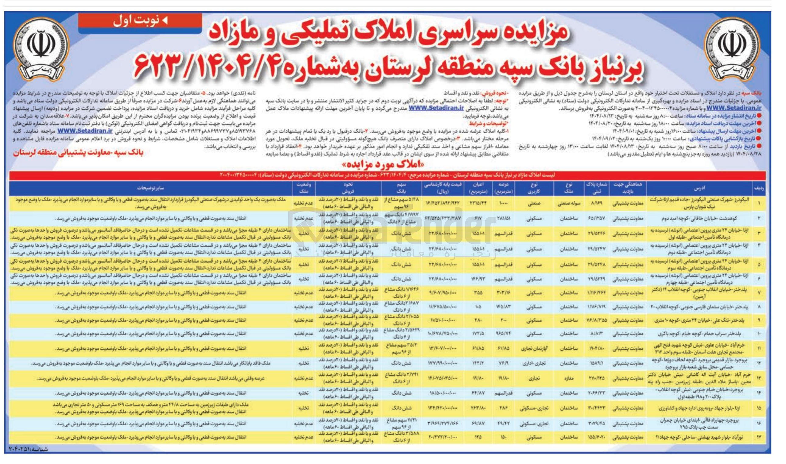 تصویر کوچک آگهی مزایده سراسری املاک تملیکی و مازاد 