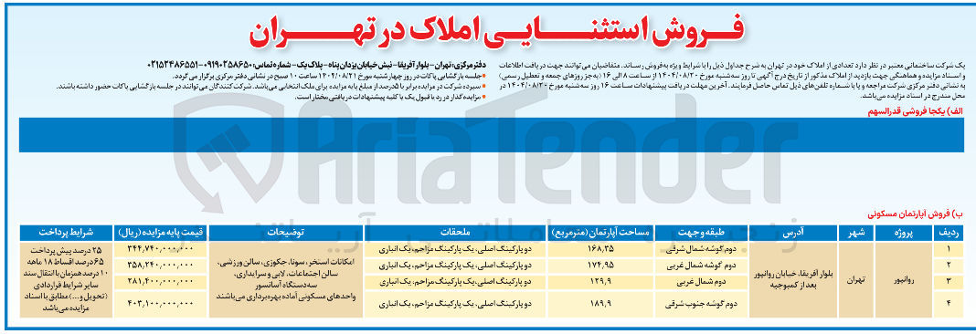 تصویر کوچک آگهی فروش تعدادی از املاک در 4 ردیف 