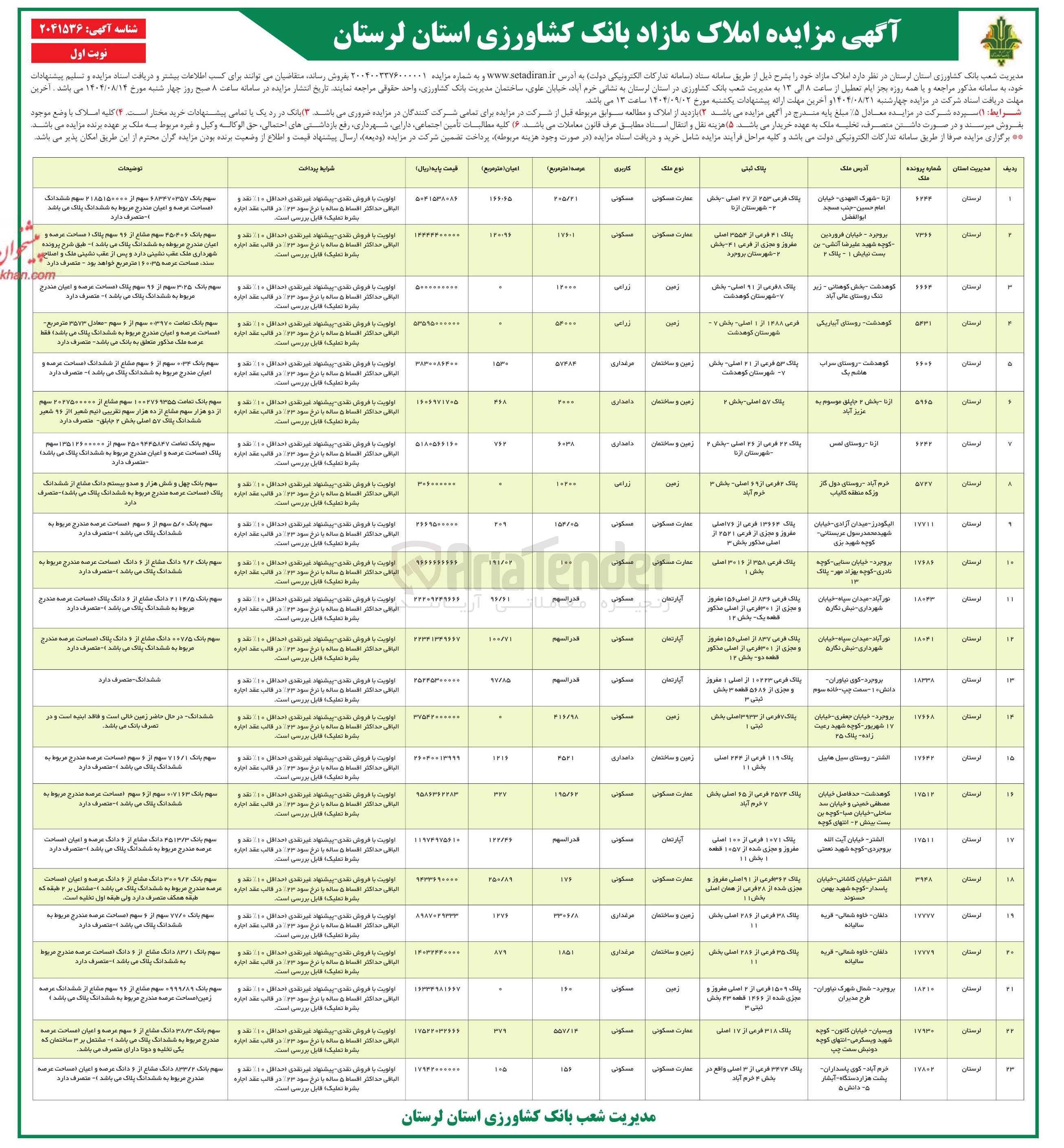 تصویر کوچک آگهی فروش ملاک در 23 ردیف با کاربری تجاری مسکونی زراعی 