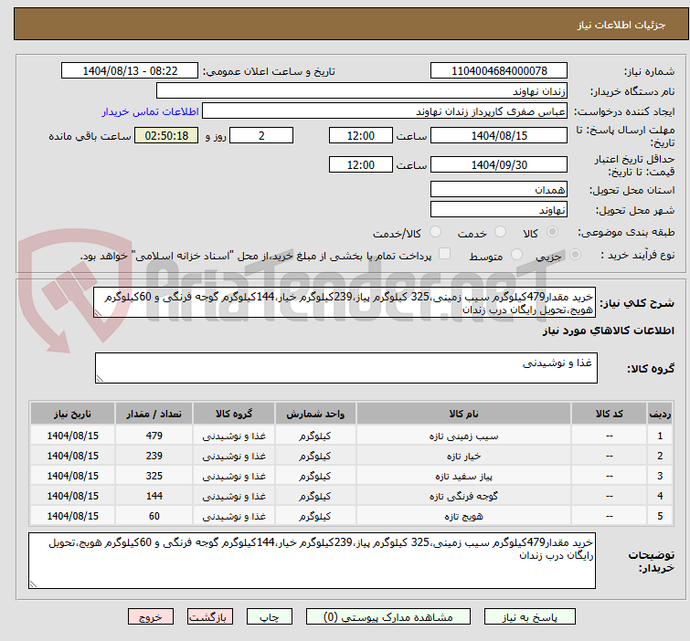 تصویر کوچک آگهی خرید مقدار479کیلوگرم سیب زمینی،325 کیلوگرم پیاز،239کیلوگرم خیار،144کیلوگرم گوجه فرنگی و 60کیلوگرم هویج،تحویل رایگان درب زندان
