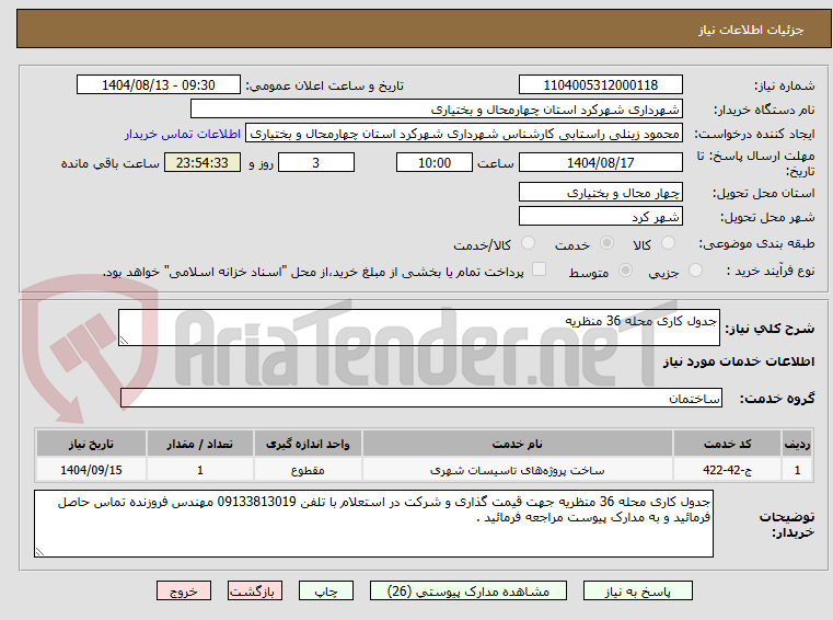 تصویر کوچک آگهی جدول کاری محله 36 منظریه