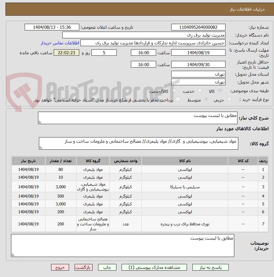 تصویر کوچک آگهی مطابق با لیست پیوست