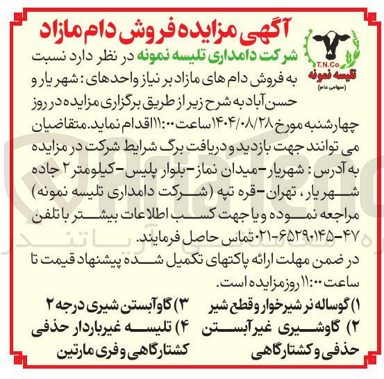 تصویر کوچک آگهی تلیسه نمونه به فروش دامهای مازاد