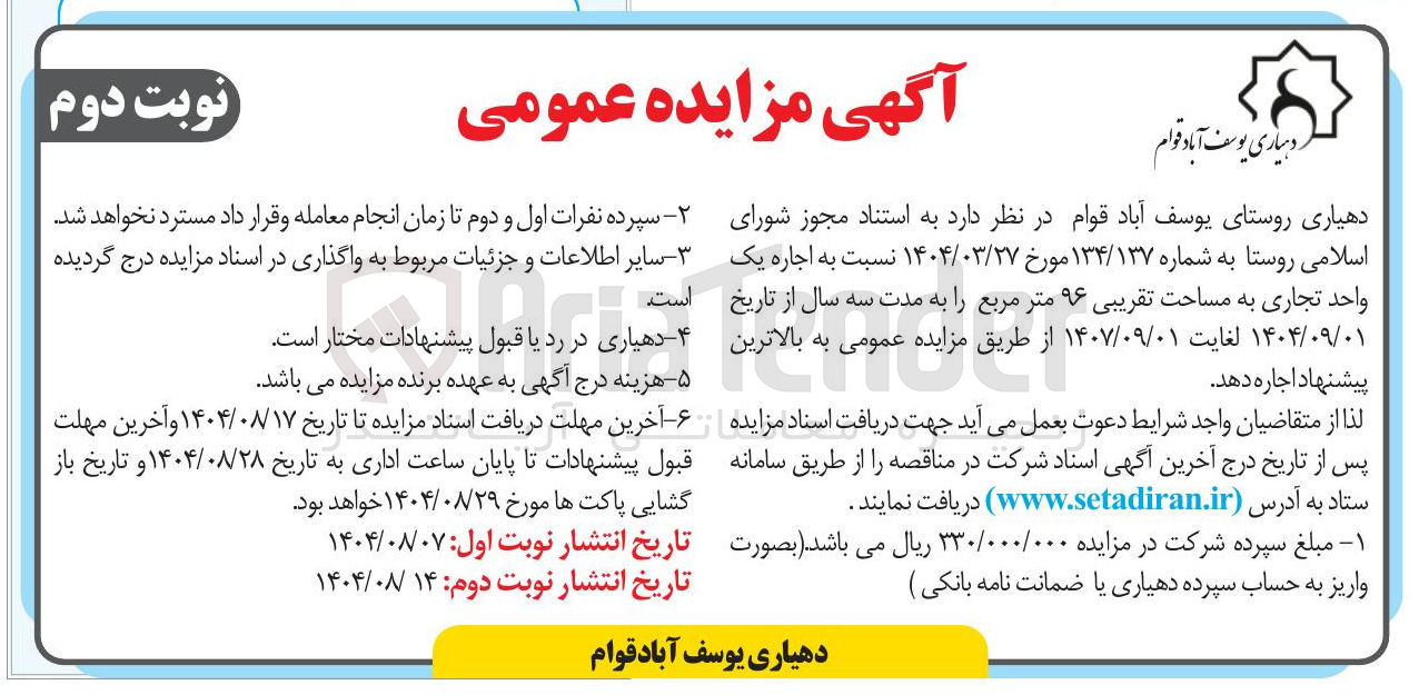 تصویر کوچک آگهی اجاره یک واحد تجاری به مساحت تقریبی ۹۶ متر مربع