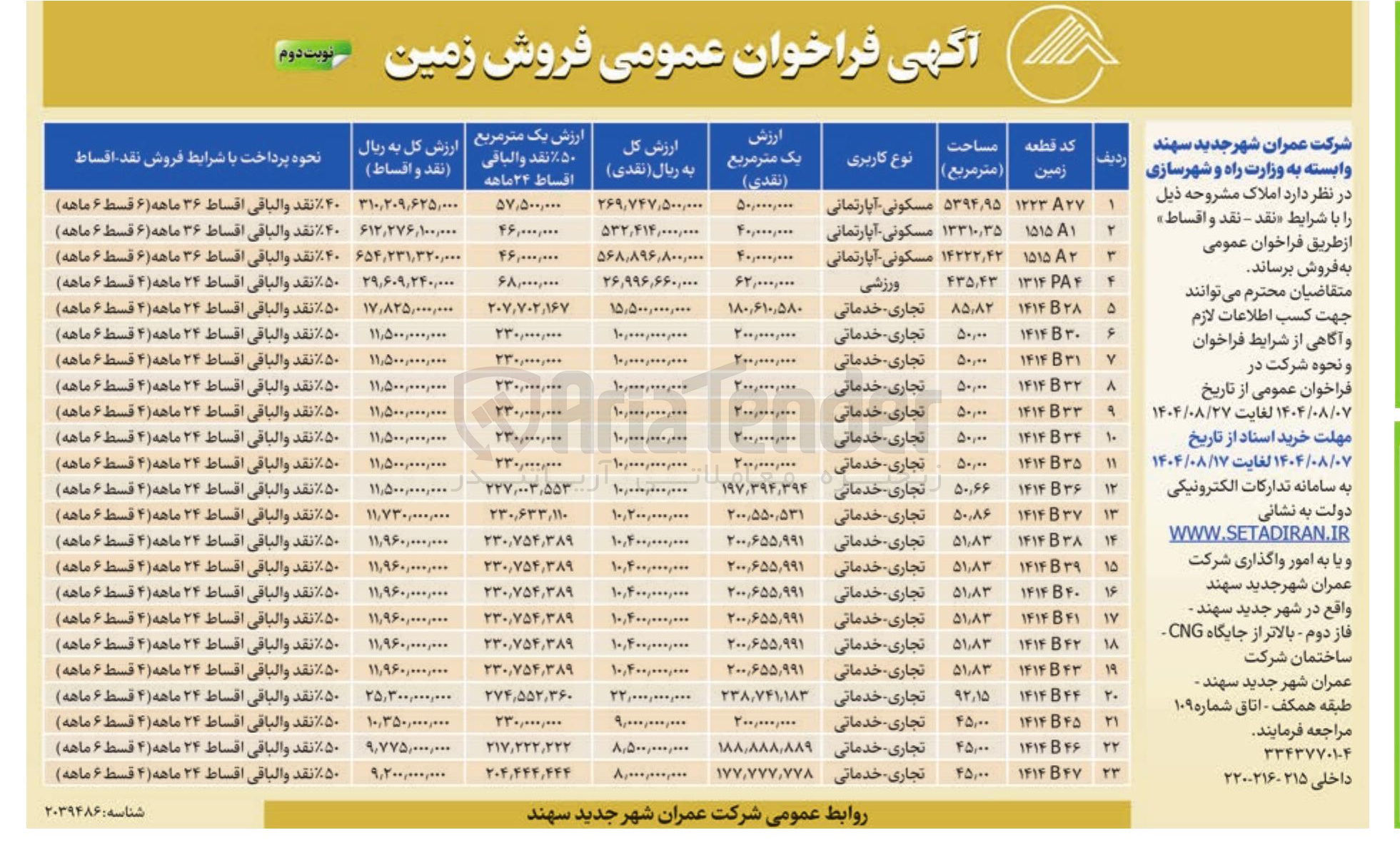 تصویر کوچک آگهی فروش املاک در 23 ردیف با کاربری مسکونی - تجاری خدماتی