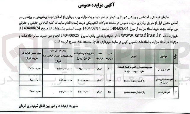 تصویر کوچک آگهی  بهره برداری از اماکن تجاری تفریحی و ورزشی