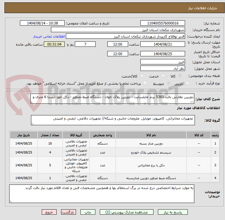 تصویر کوچک آگهی دوربین نظارتی بالت 5363 برند مایلسایت - دوربین پلاک خوان - دستگاه ضبط تصاویر - دکل خود ایستا 6 متری و ...