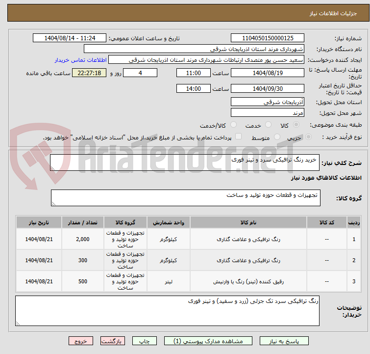 تصویر کوچک آگهی خرید رنگ ترافیکی سرد و تینر فوری
