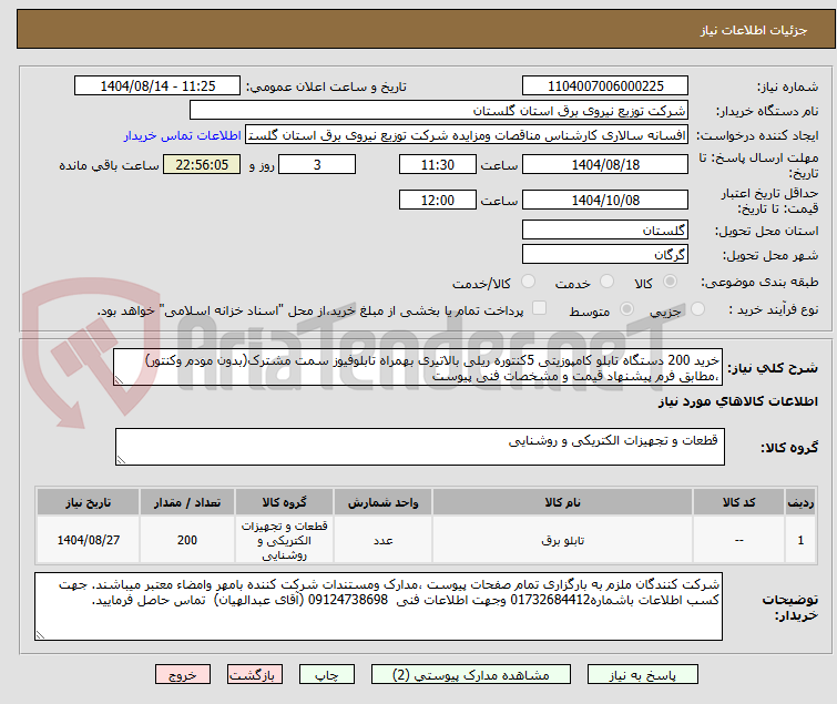 تصویر کوچک آگهی خرید 200 دستگاه تابلو کامپوزیتی 5کنتوره ریلی بالاتیری بهمراه تابلوفیوز سمت مشترک(بدون مودم وکنتور) ،مطابق فرم پیشنهاد قیمت و مشخصات فنی پیوست