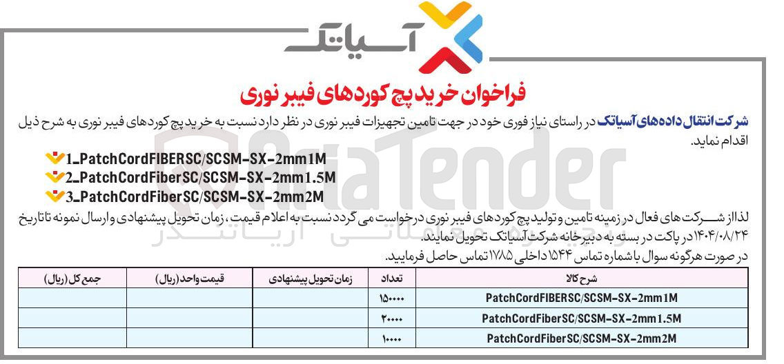 تصویر کوچک آگهی CordFIBERSC/SCSM-SX-2mm1M Patch