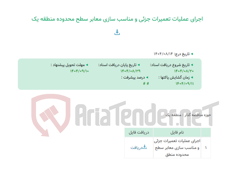 تصویر کوچک آگهی اجرای عملیات تعمیرات جزئی و مناسب سازی معابر سطح محدوده منطقه یک