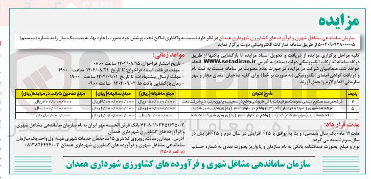 تصویر کوچک آگهی  واگذاری اماکن تحت پوشش