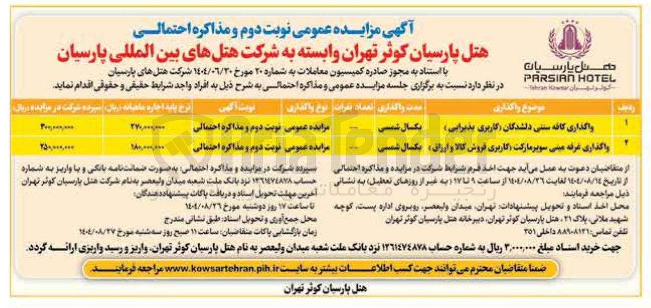 تصویر کوچک آگهی واگذاری غرفه مینی سوپر مارکت کاربری فروش کالا و ارزاق 
