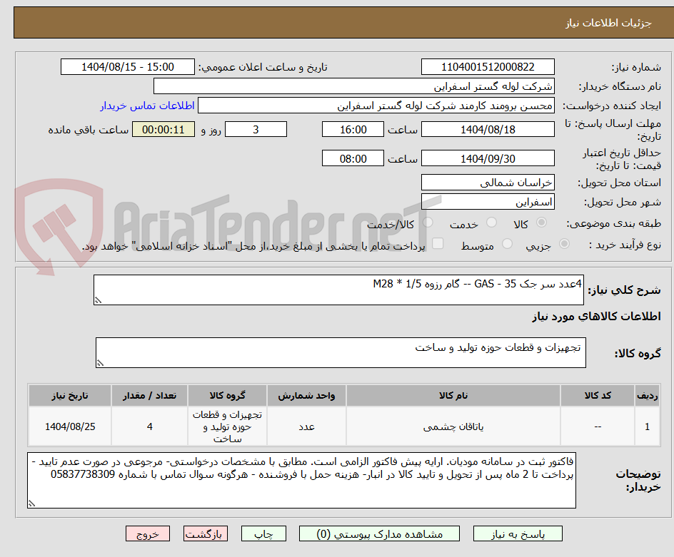 تصویر کوچک آگهی 4عدد سر جک GAS - 35 -- گام رزوه M28 * 1/5
