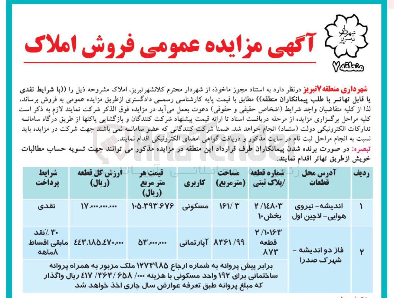تصویر کوچک آگهی فروش املاک در 2 ردیف با کاربری مسکونی