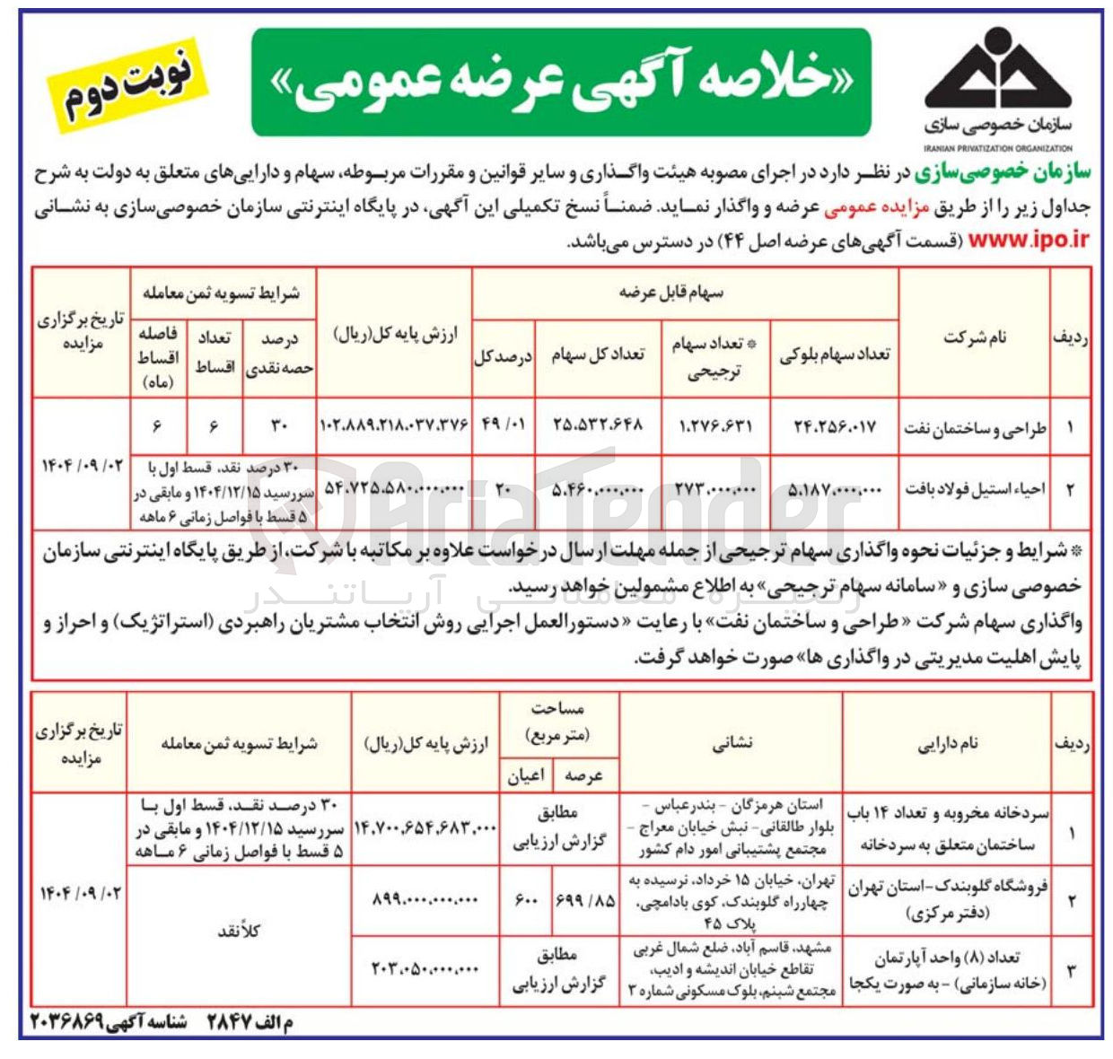 تصویر کوچک آگهی فروش سهام شرکت های طراحی و ساختمان نفت - احیا استیل فولاد بافت