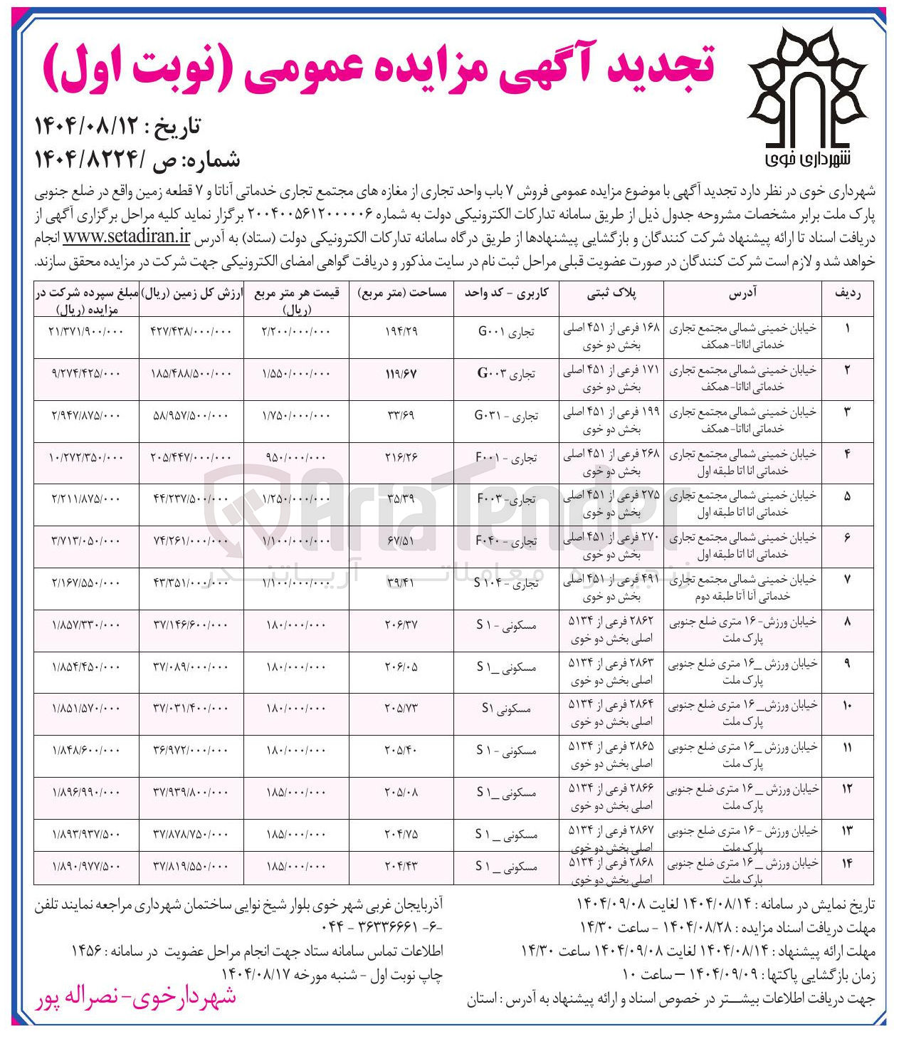تصویر کوچک آگهی فروش ۷ باب واحد تجاری از مغازه های مجتمع تجاری خدماتی و ۷ قطعه زمین مسکونی