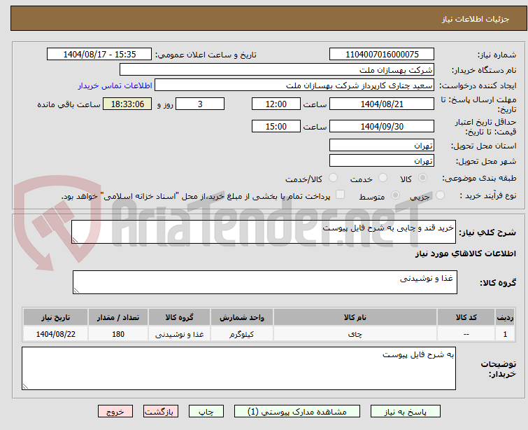 تصویر کوچک آگهی خرید قند و چایی به شرح فایل پیوست 