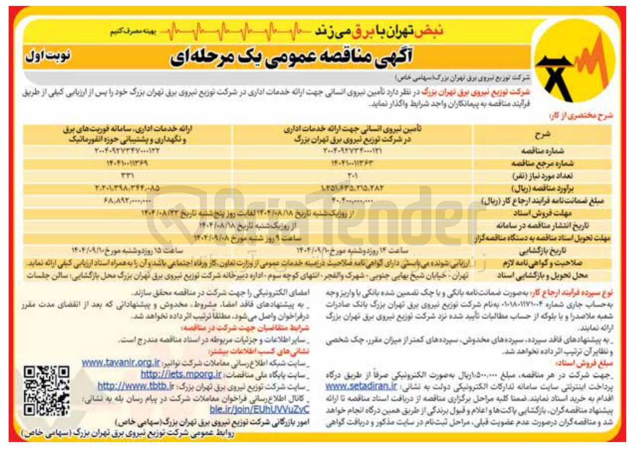تصویر کوچک آگهی د تامین نیروی انسانی جهت ارائه خدمات اداری