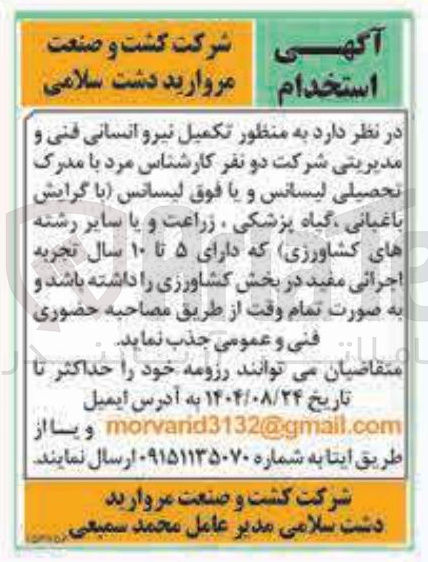 تصویر کوچک آگهی تکمیل نیرو انسانی فنی و مدیریتی
