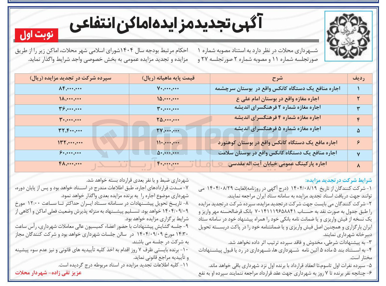 تصویر کوچک آگهی اجاره مغازه و کانکس و پارکینگ عمومی در 8 ردیف