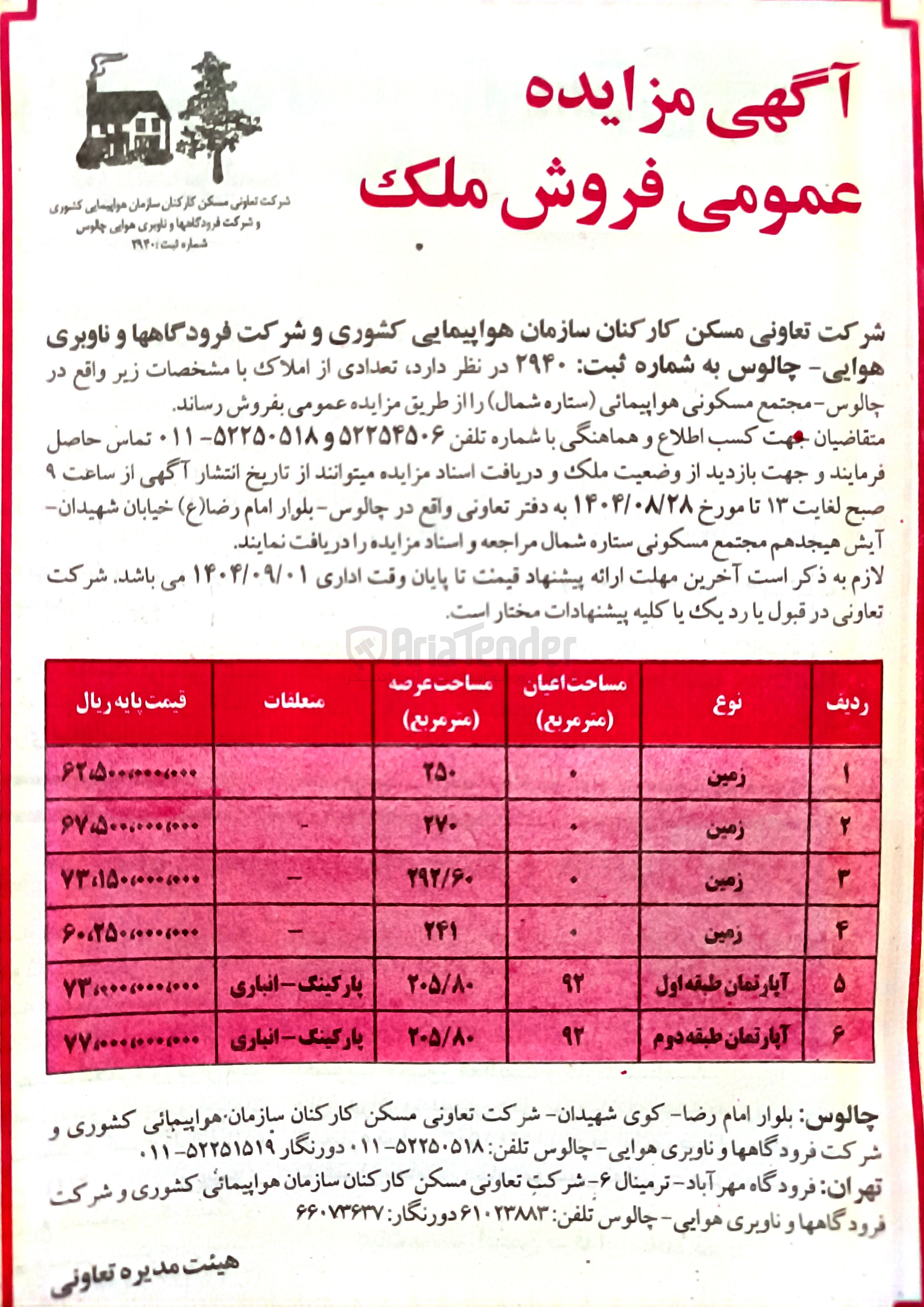 تصویر کوچک آگهی فروش تعدادی از املاک در 6 ردیف 
