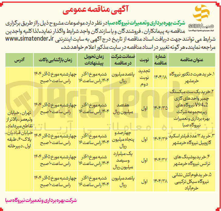 تصویر کوچک آگهی خرید یک ست میکسنگ چمبر واحدهای گازی V94.2 