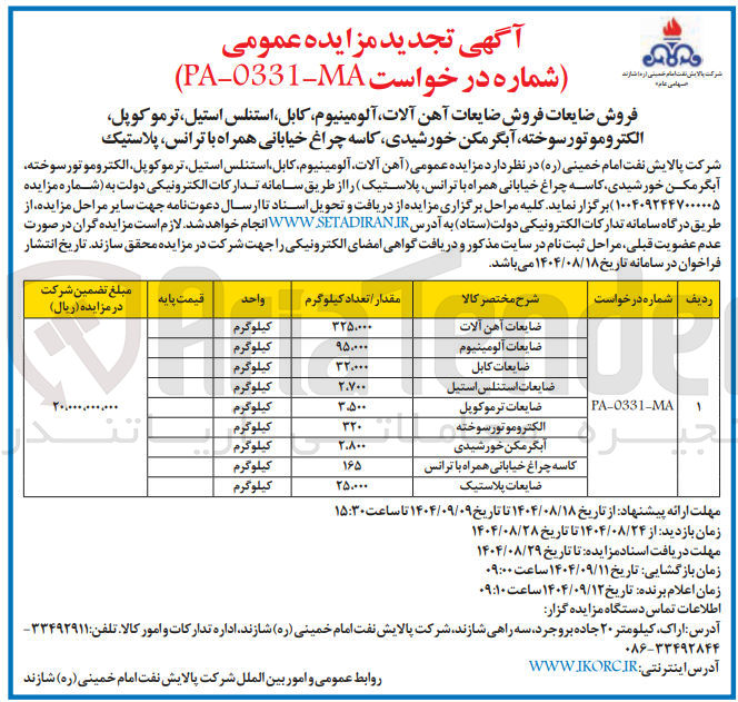 تصویر کوچک آگهی کاسه چراغ خیابانی همراه با ترانس 
