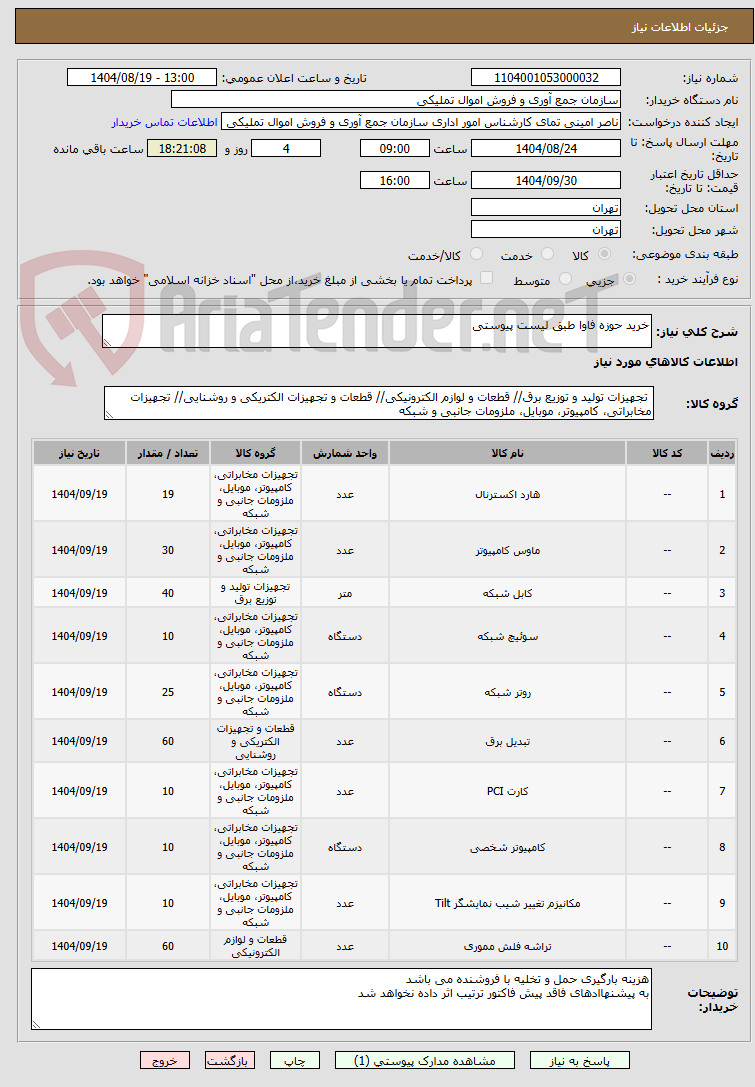 تصویر کوچک آگهی خرید حوزه فاوا طبق لیست پیوستی