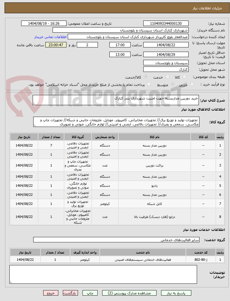 تصویر کوچک آگهی خرید دوربین مداربسته جهت امنیت شهرداری بندر کنارک