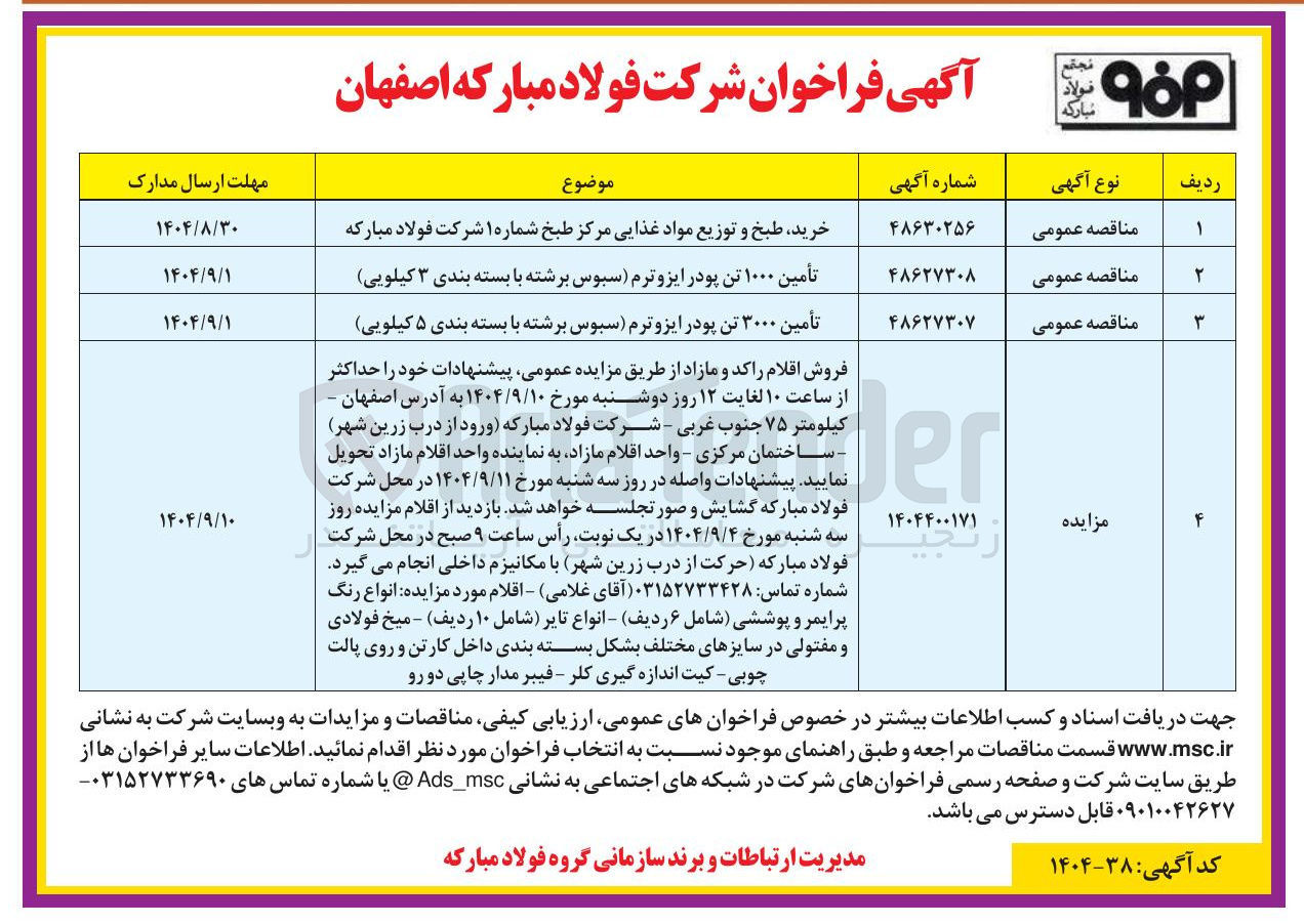 تصویر کوچک آگهی تأمین ۱۰۰۰ تن پودر ایزوترم سبوس برشته با بسته بندی ۳ کیلویی