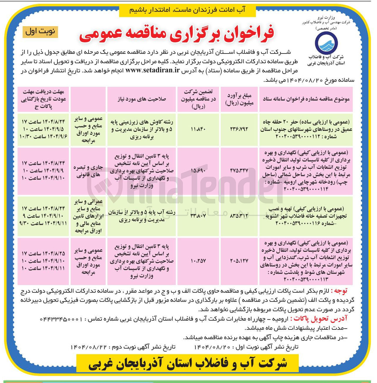 تصویر کوچک آگهی حفر ۲۰ حلقه چاه عمیق 