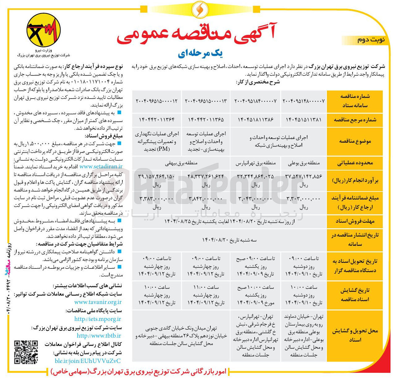 تصویر کوچک آگهی اجرای عملیات نگهداری و تعمیرات پیشگیرانه ( PM ) 