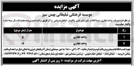 تصویر کوچک آگهی اجاره دو باب واحد تجاری 