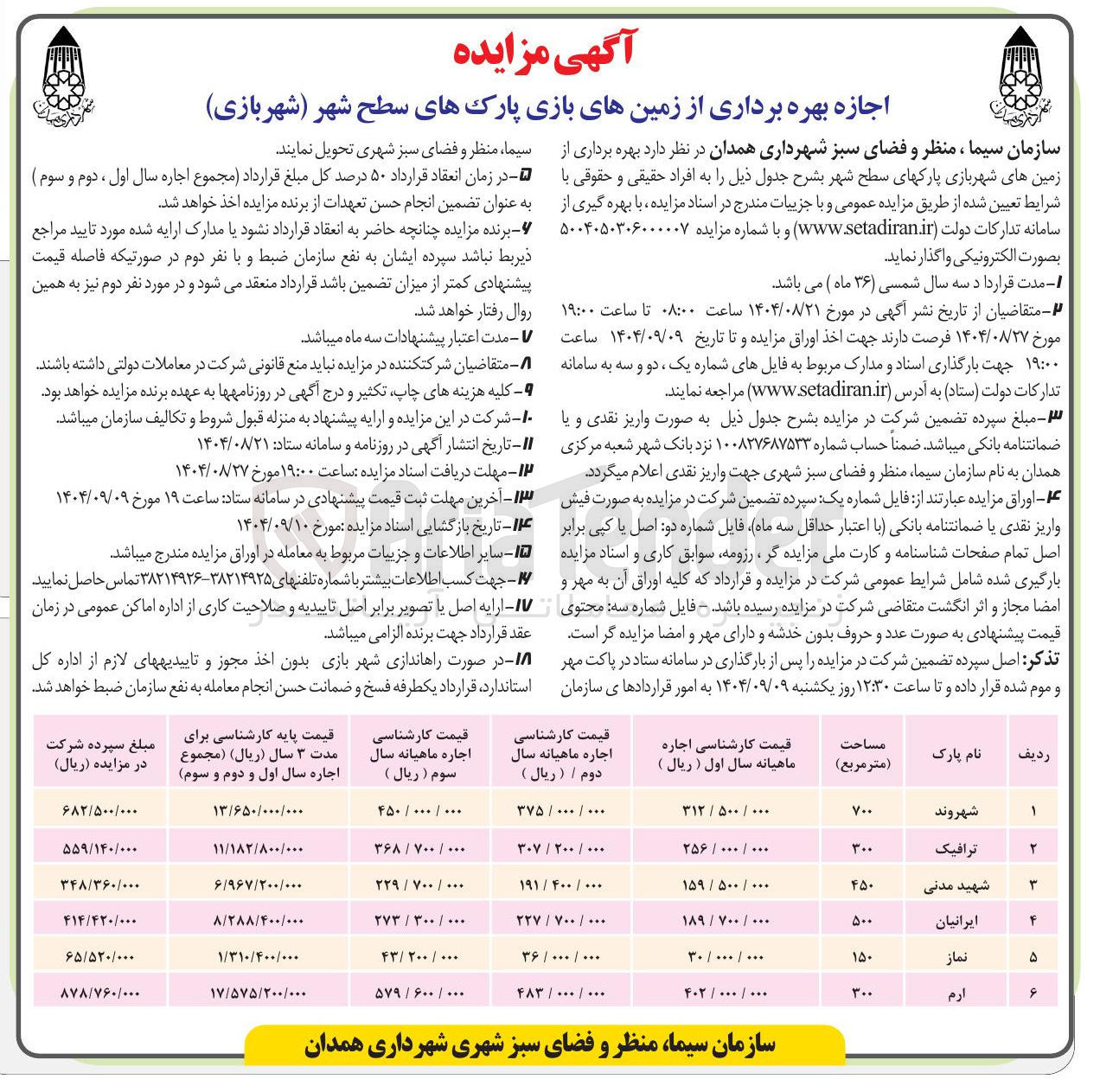 تصویر کوچک آگهی اجازه بهره برداری از زمینهای بازی پارکهای سطح شهر شهربازی ) 

