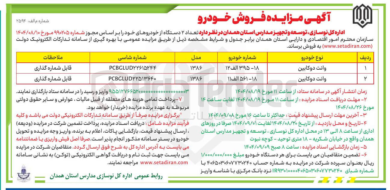 تصویر کوچک آگهی فروش  تعداد ۲ دستگاه از خودرو
