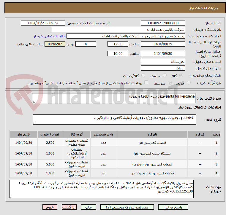تصویر کوچک آگهی parts for kerosene طبق شرح تقاضا و نمونه