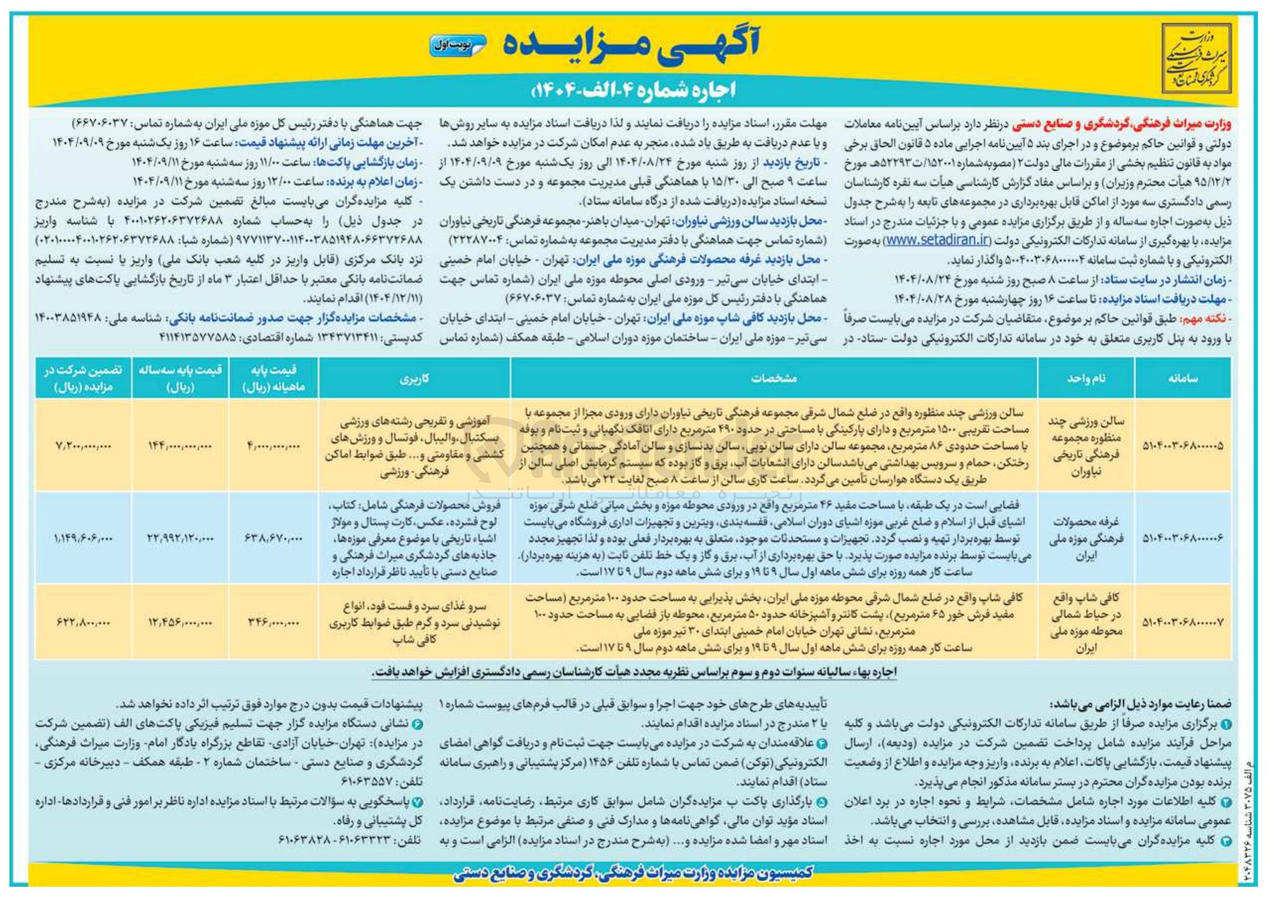 تصویر کوچک آگهی کافی شاپ واقع در حیاط شمالی محوطه موزه ملی ایران 
