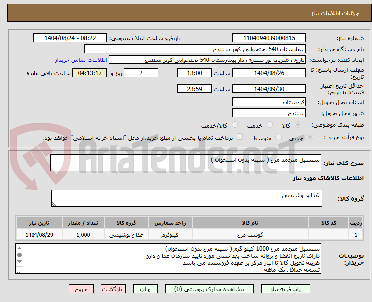 تصویر کوچک آگهی شنسیل منجمد مرغ ( سینه بدون استخوان )