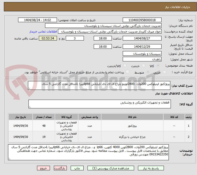 تصویر کوچک آگهی پروژکتور اپتیلوکس 200وات ،2800لوینو چراغ ال ای دی خیابانی ip66لیبرا Lحداقل مدت گارانتی 5 سال 