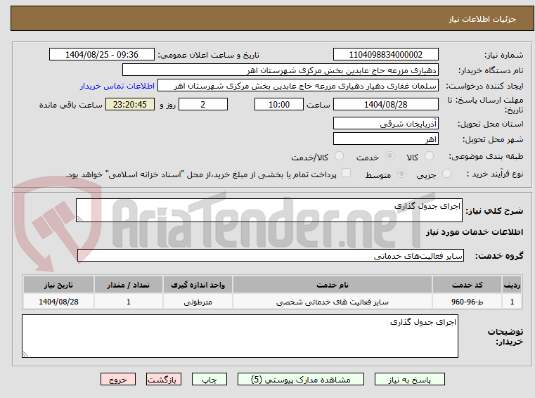 تصویر کوچک آگهی اجرای جدول گذاری