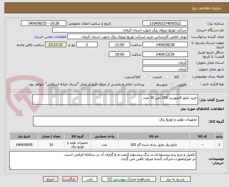 تصویر کوچک آگهی خرید تابلو کامپوزیت 250 آمپر 10 عدد