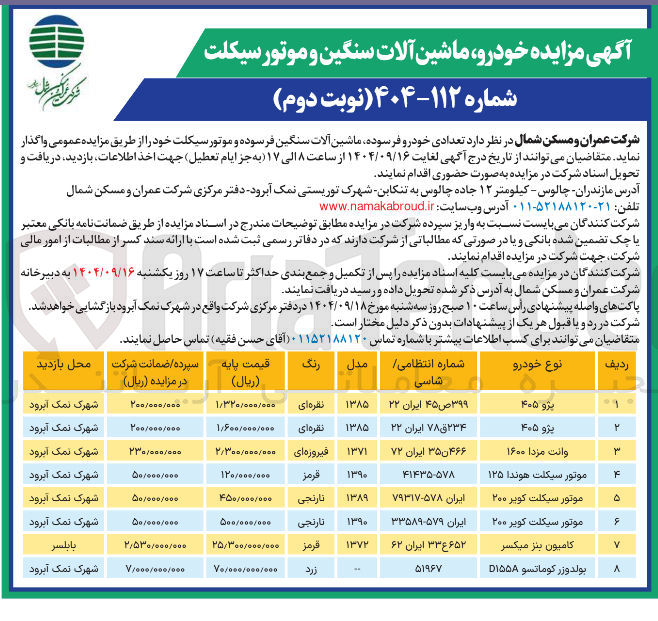 تصویر کوچک آگهی فروش خودرو ماشین آلات سنگین و موتور سیکلت