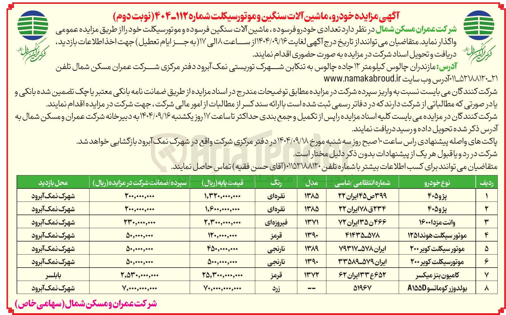 تصویر کوچک آگهی فروش تعدادی خودرو فرسوده ماشین آلات سنگین فرسوده و موتور سیکلت