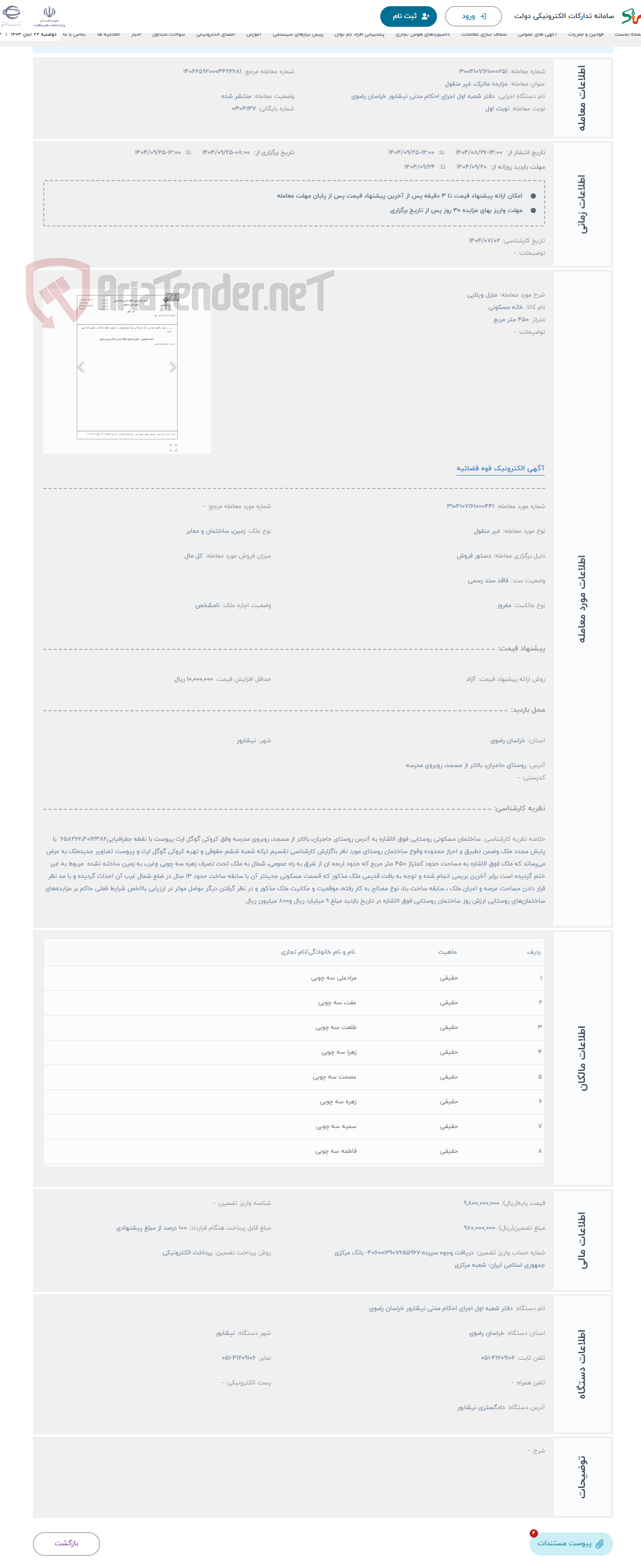 تصویر کوچک آگهی حراج منزل ویلایی